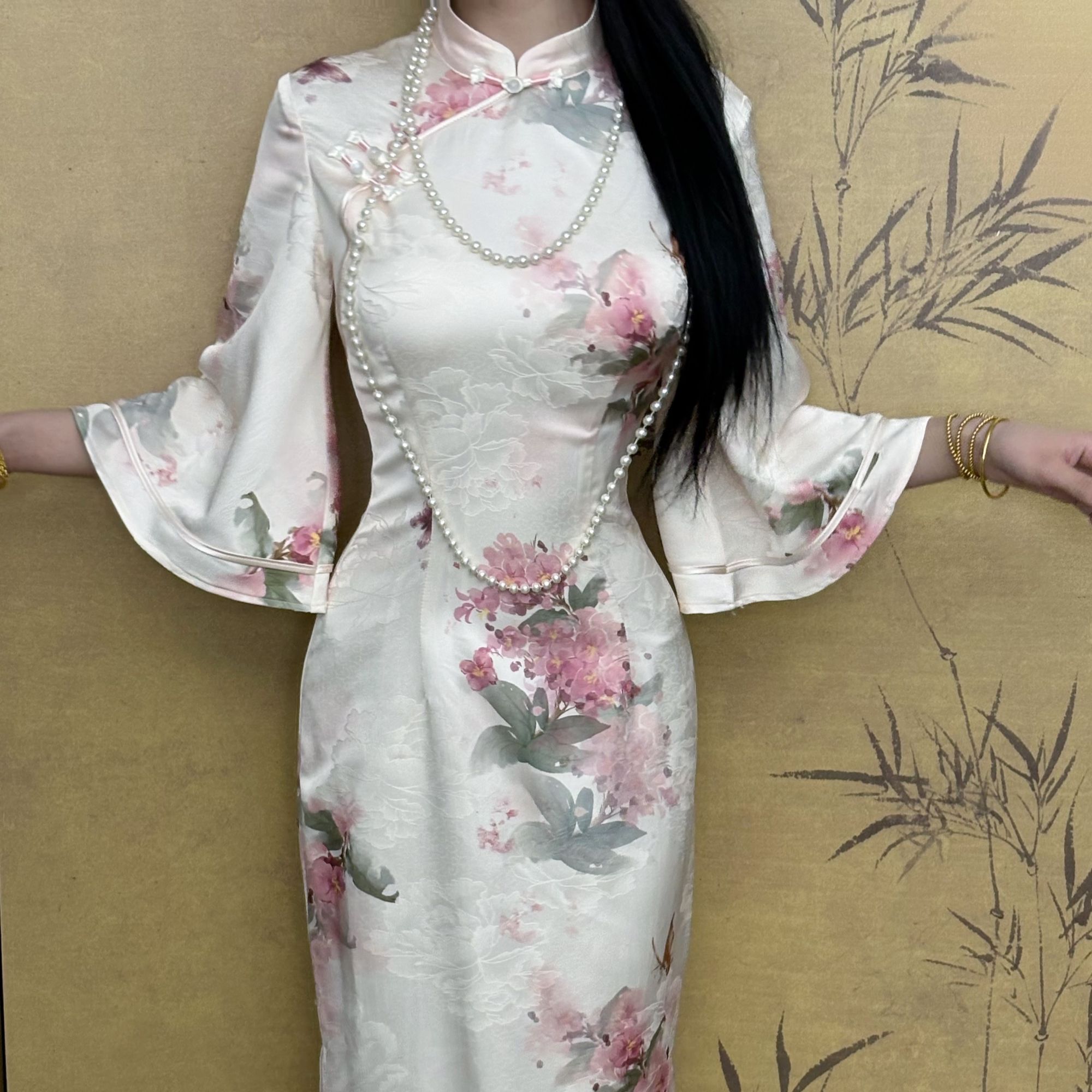 画报夫人原创自制新中式国风旗袍提花连衣裙 花入梦倒大袖
