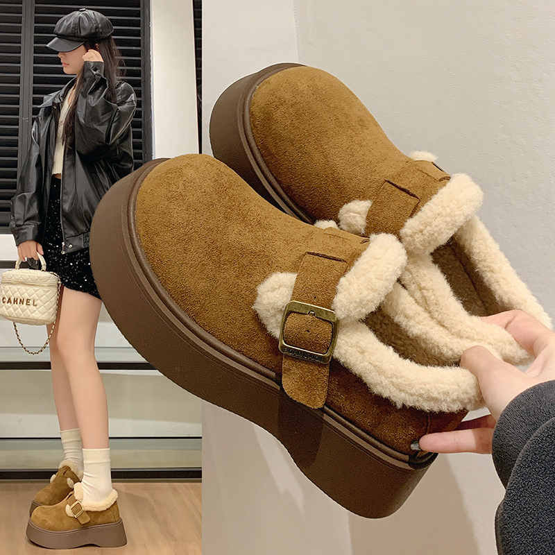 2025新款加绒棉鞋冬季勃肯鞋女加厚毛毛鞋厚底韩版百搭保暖雪地靴