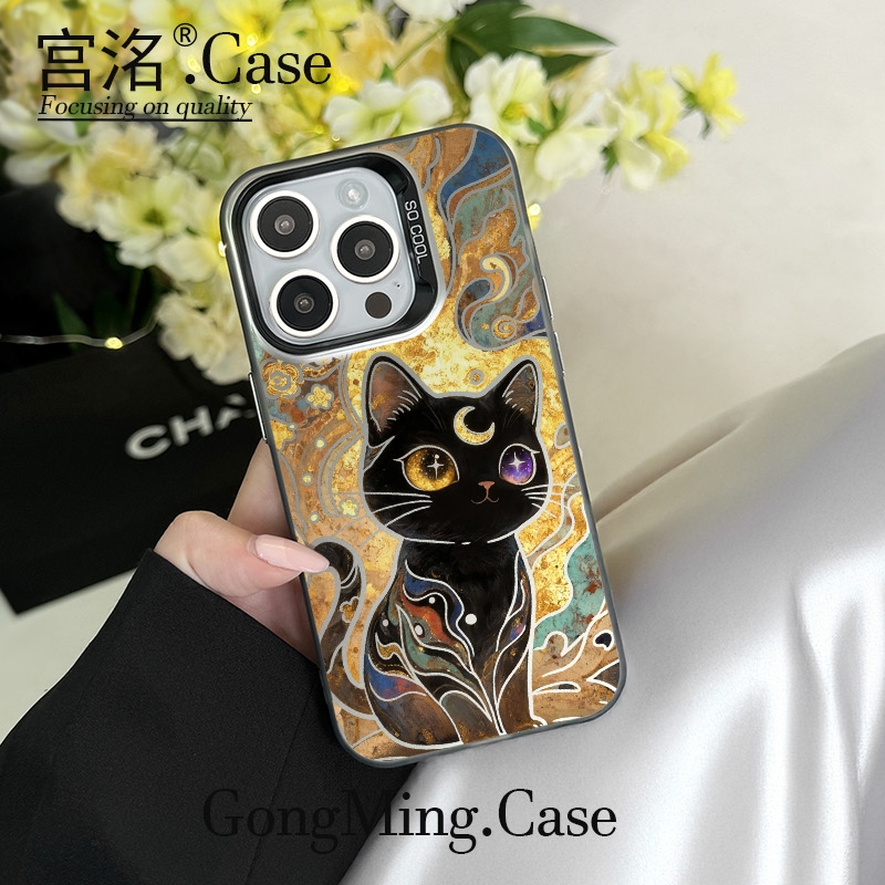 敦煌月亮黑猫彩银壳适用于iPhone苹果17手机壳华为oppo小米vivo荣