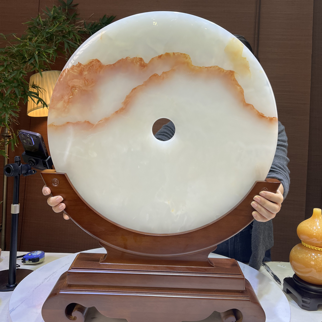 精品天然玉石平安扣摆件直径50厘米家居摆件