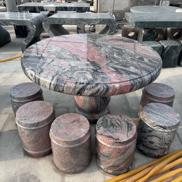 石雕石桌石凳大理石幻彩红庭院花园户外家用室外石头桌子茶几摆件