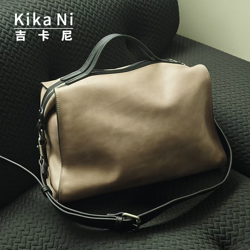 Kika Ni轻复古公文包真皮高级感通勤单肩斜挎男大容量运动健身包