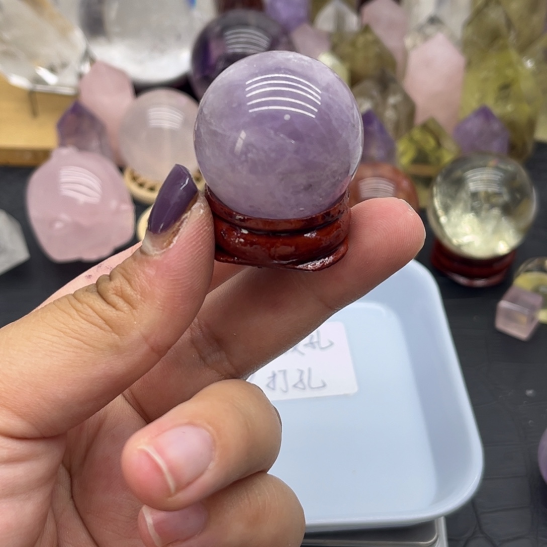 未镶嵌珠宝半成品水晶65 紫水晶球32mm送底座