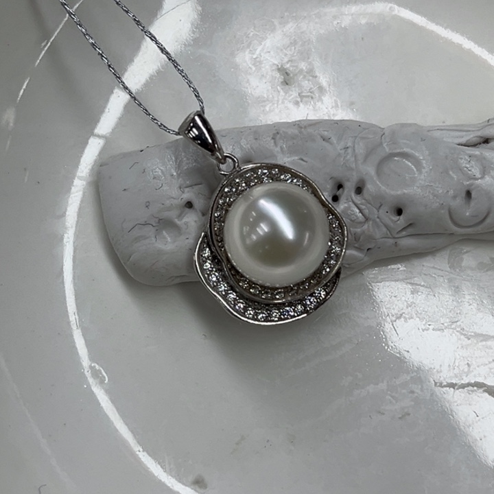 吊坠(不含链)银S925镶嵌海水珍珠10-11mm