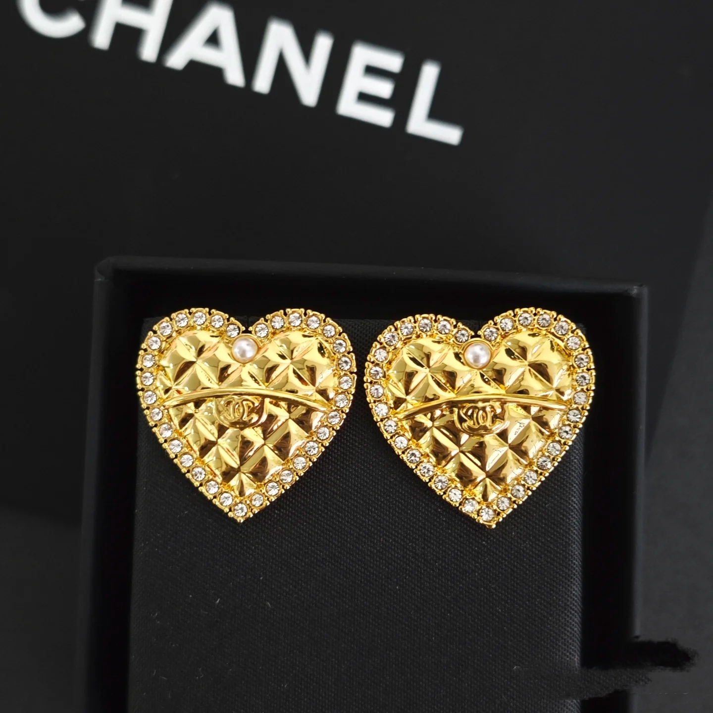 未使用 Chanel/香奈儿 耳钉爱心桃心菱格纹精致时尚
