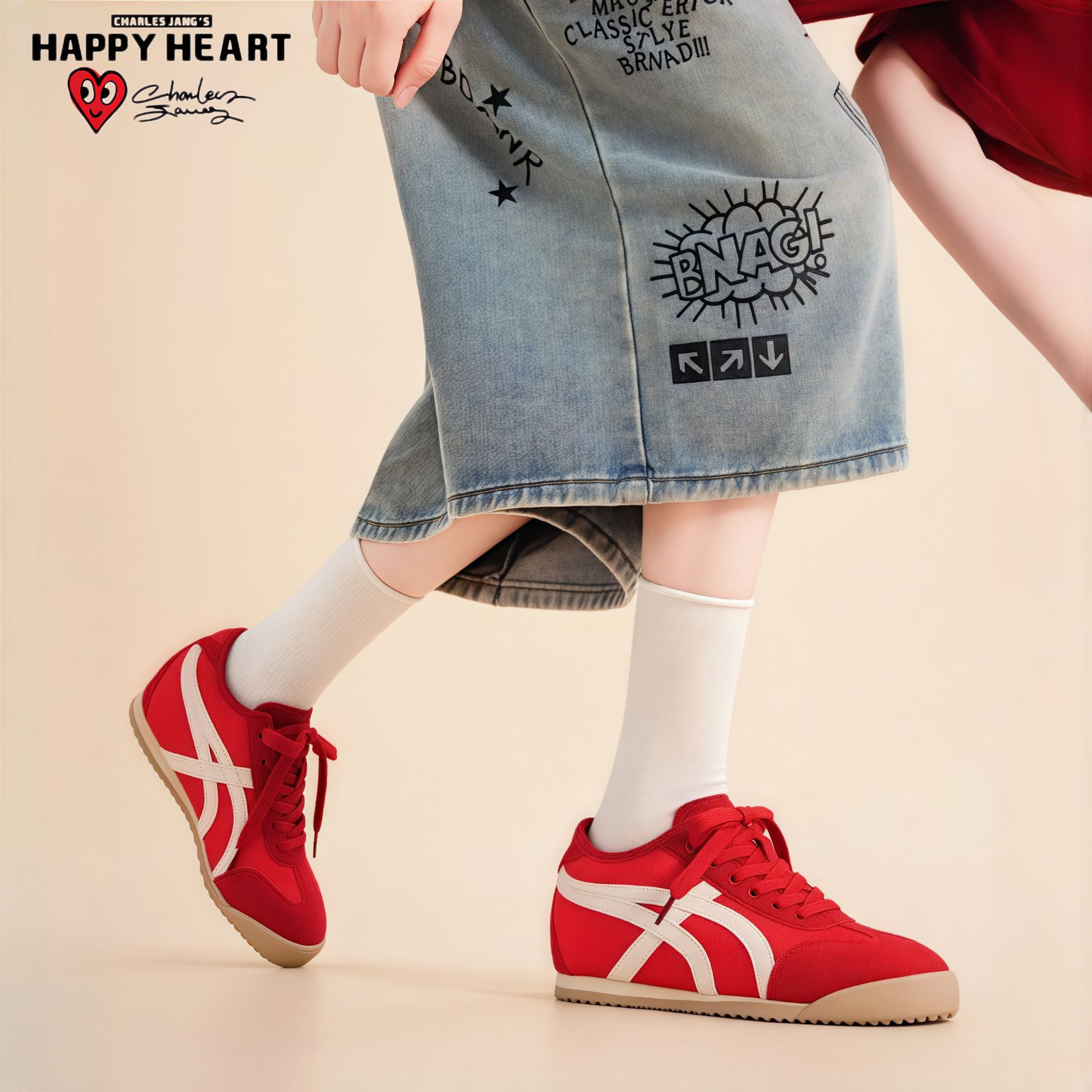 查尔斯桃心板鞋女鞋子内增高5cm低帮休闲鞋学生德训鞋轻双11好物