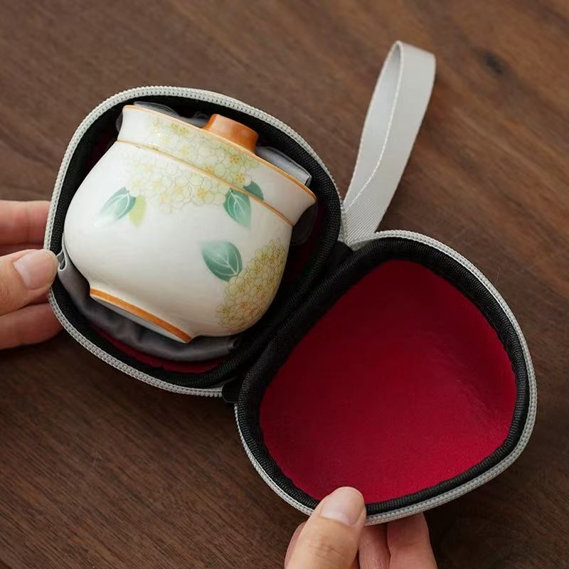 W242-绣球花陶瓷旅行轻饮快客杯功夫茶具整套盖碗户外