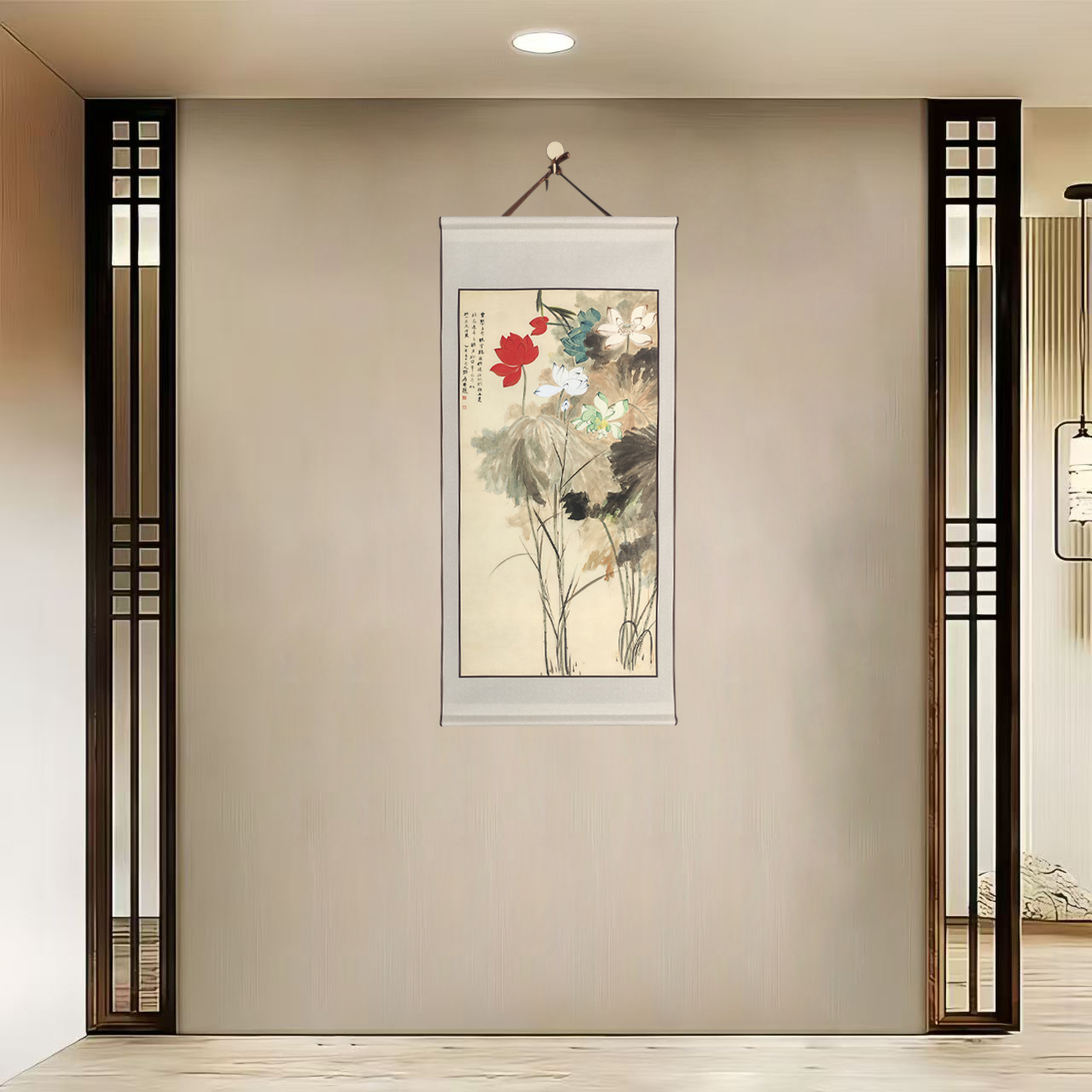 {40-270五色荷花}净尺寸40x85cm现代简约挂轴装饰画办公室家居装