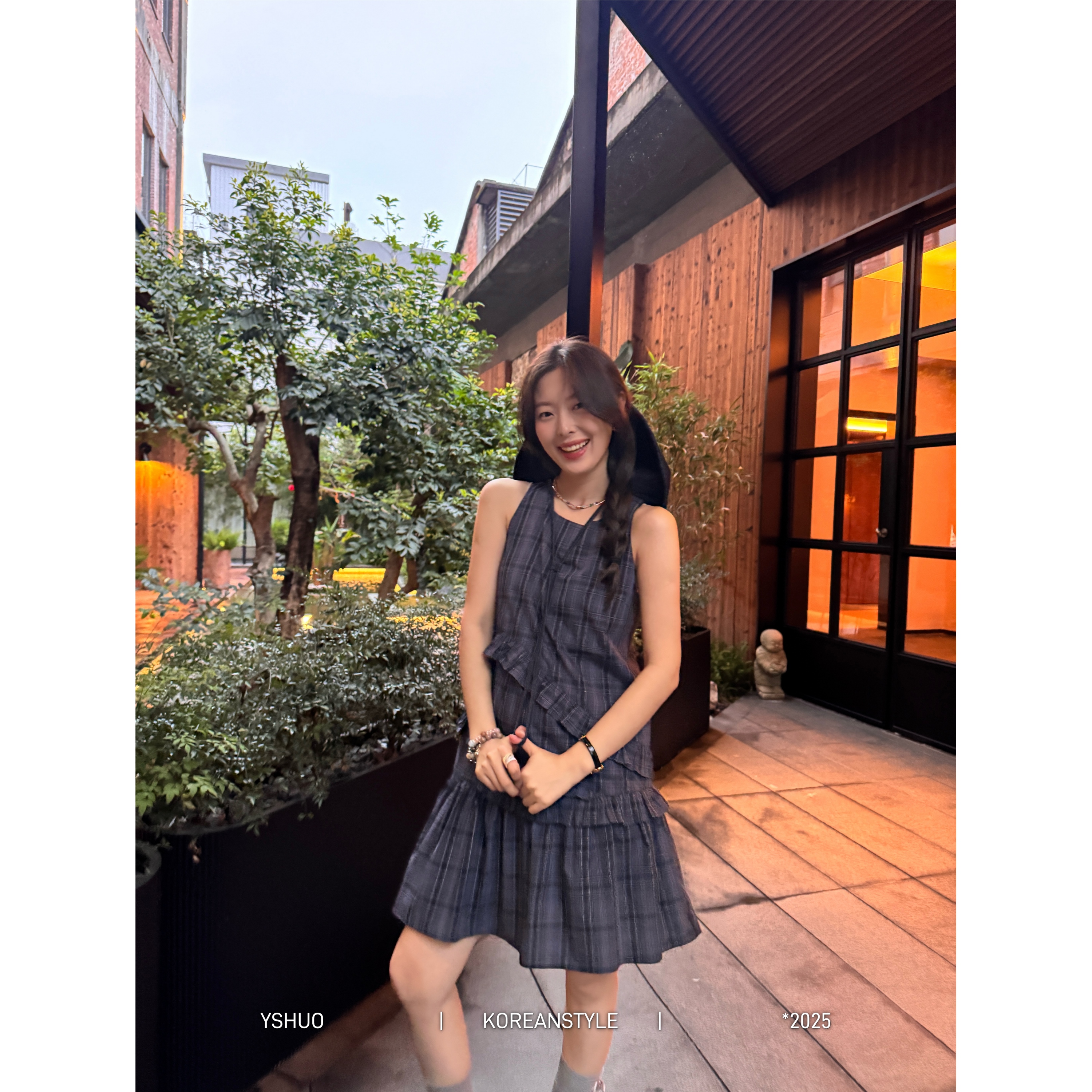 【夹心波浪】复古格纹花边背心裙女夏显瘦蛋糕连衣裙短裙 6800