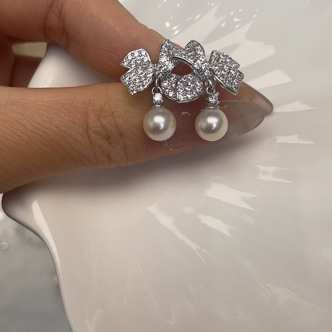 海水珍珠耳饰银S925镶嵌