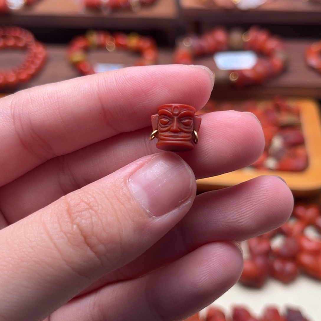 南红玛瑙南红18K金镶嵌18耳环面具