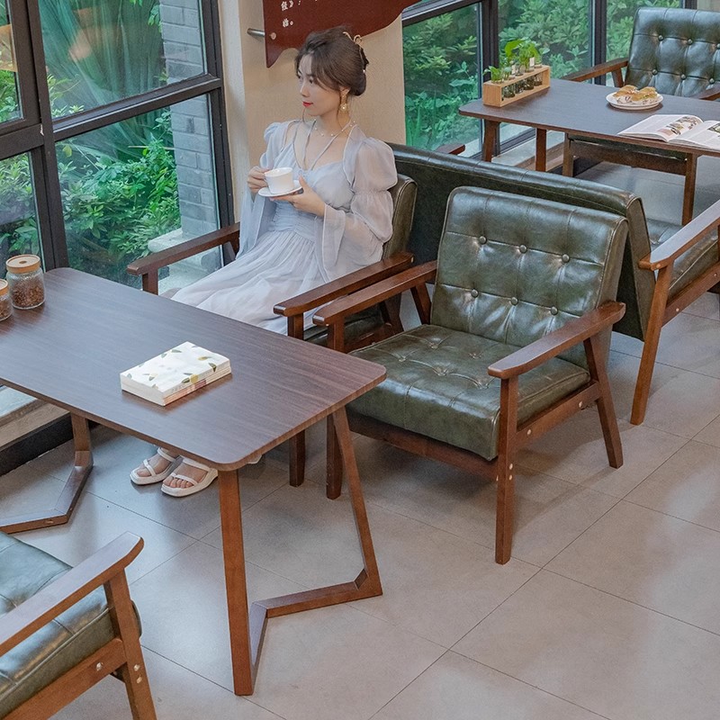 复古酒吧清吧奶茶店咖啡厅桌椅组合餐厅卡座沙发洽谈酒馆商用