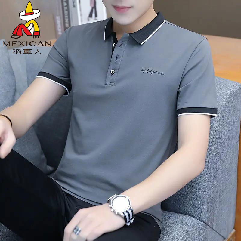 稻草人冰丝翻领短袖t恤男士2025夏季新款韩版透气半袖男POLO衫潮