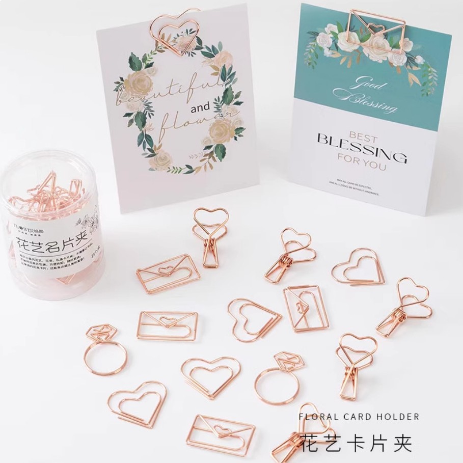 花艺名片夹卡片夹材料金色爱心回形针心形别针小香风花束厂家批发