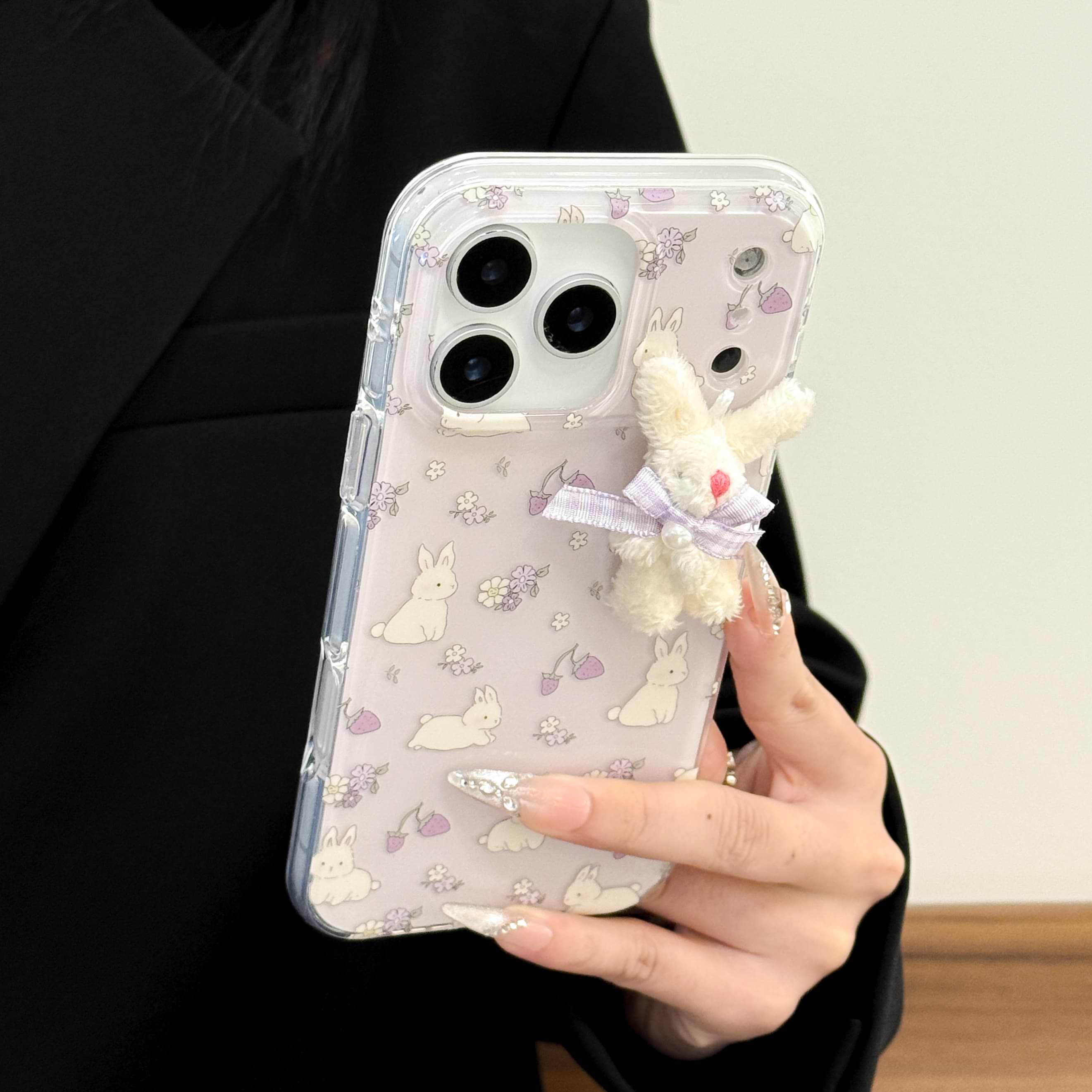 【AI按键】碎花紫兔子适用苹果17promax/15/14手机壳iphone16韩系