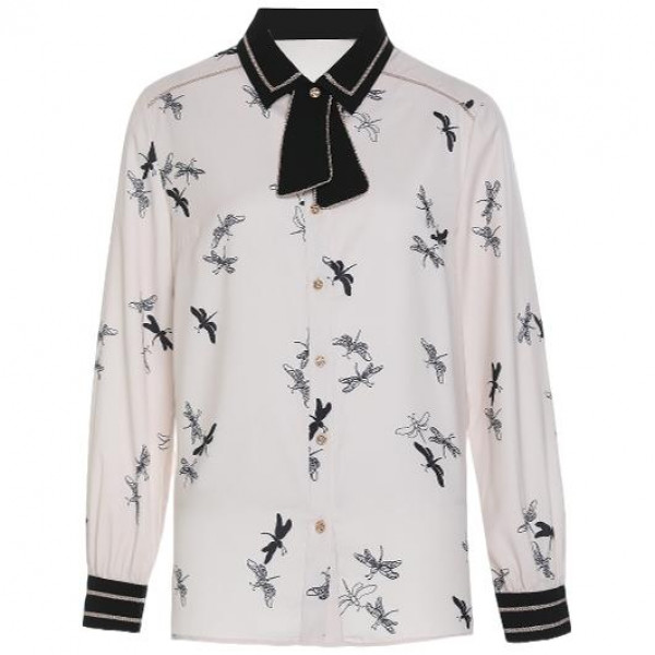 L·W/画而诗气质时尚轻奢印花休闲长袖百搭女士衬衫LBA82201