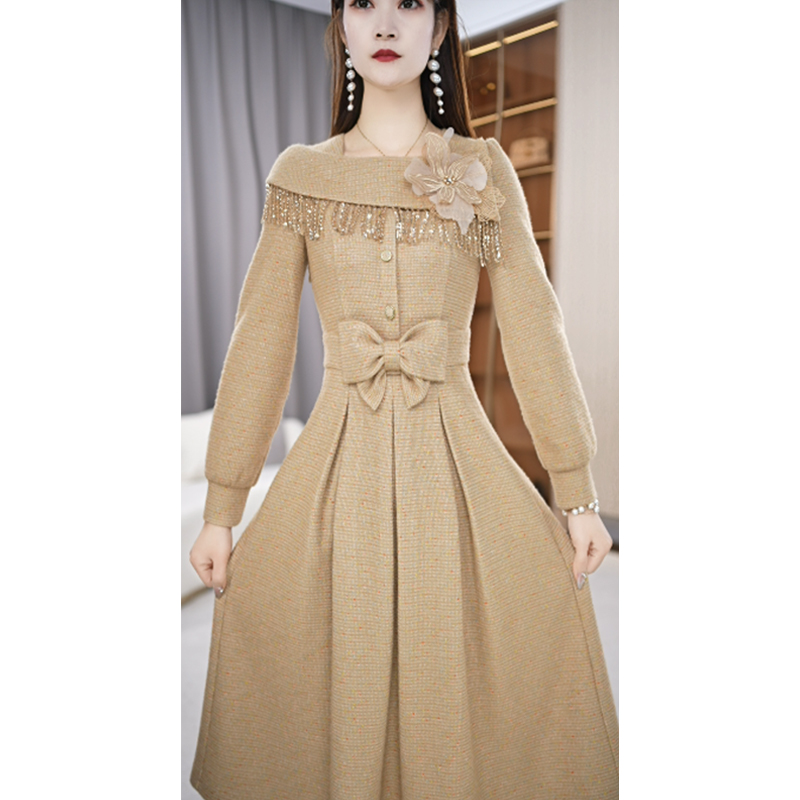 【连衣裙】春季设计感气质显瘦时尚简约通勤中长款长袖连衣裙M-4XL