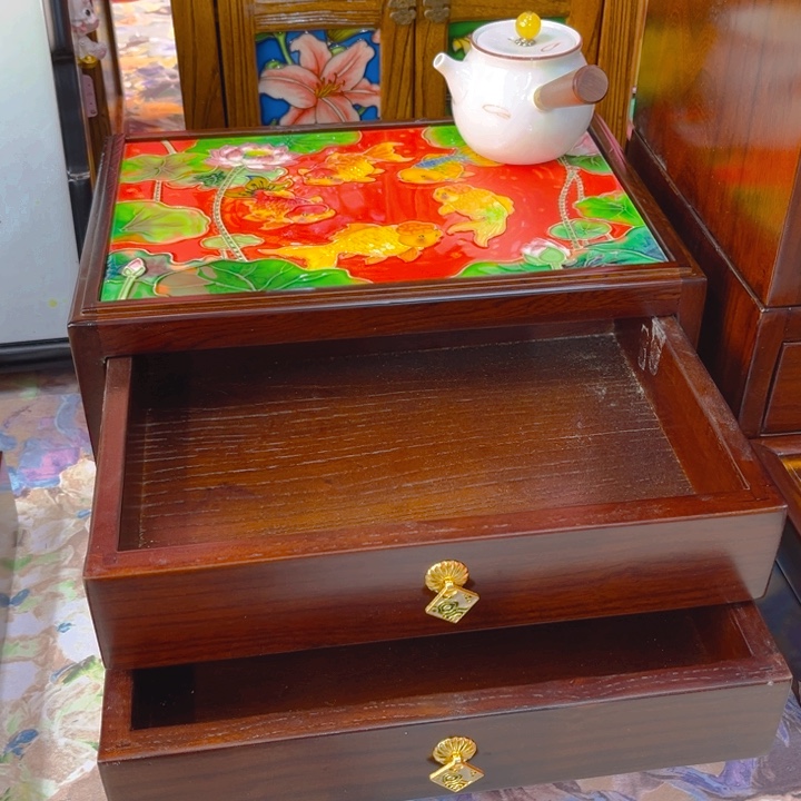 陶瓷瓷板画艺术作品双层收纳柜子