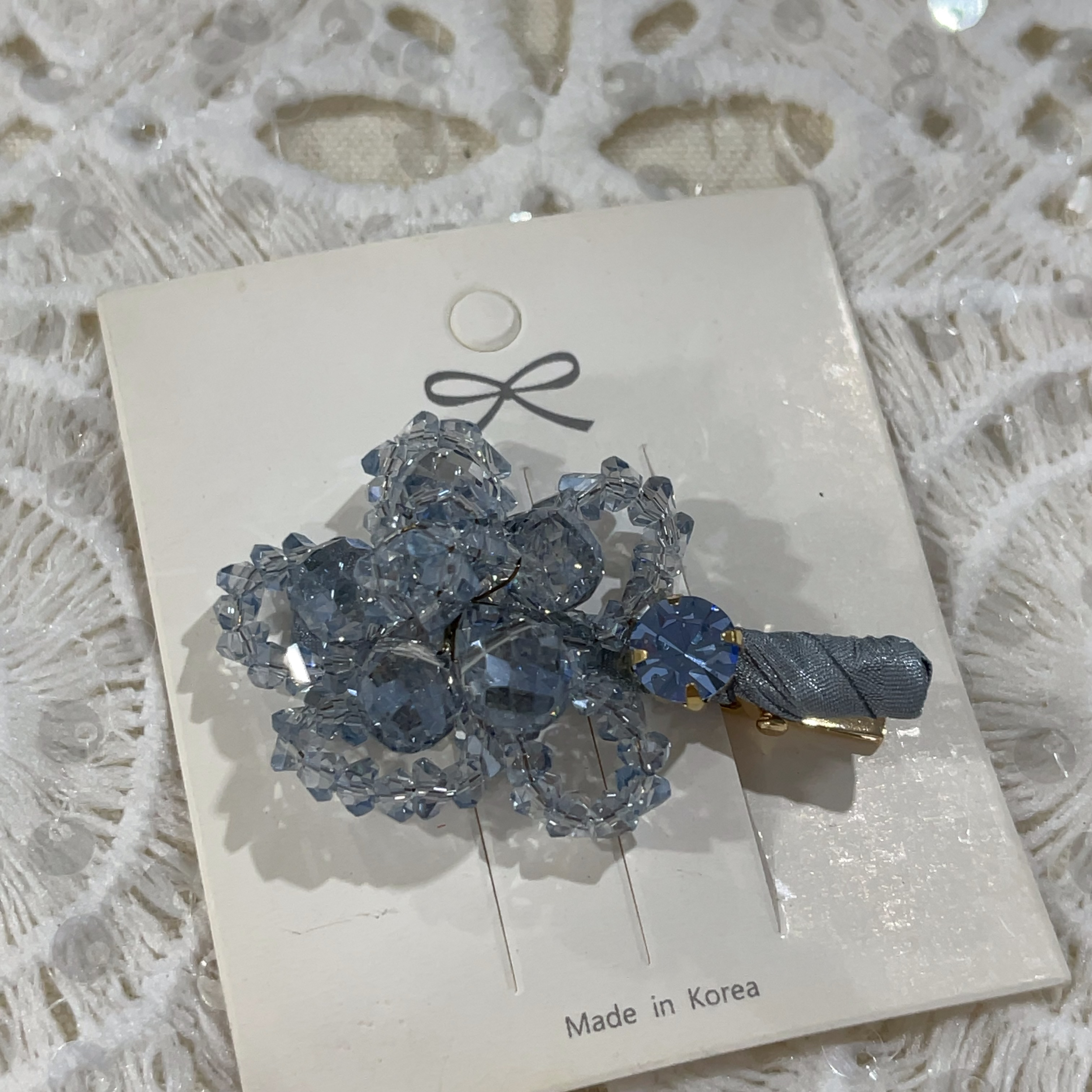 E859蓝色水水花朵边夹