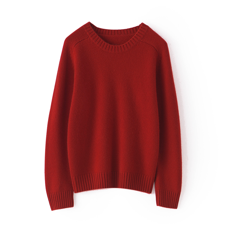 重磅加厚~100纯山羊绒衫女士圆领加厚宽松打底针织衫插肩毛衣