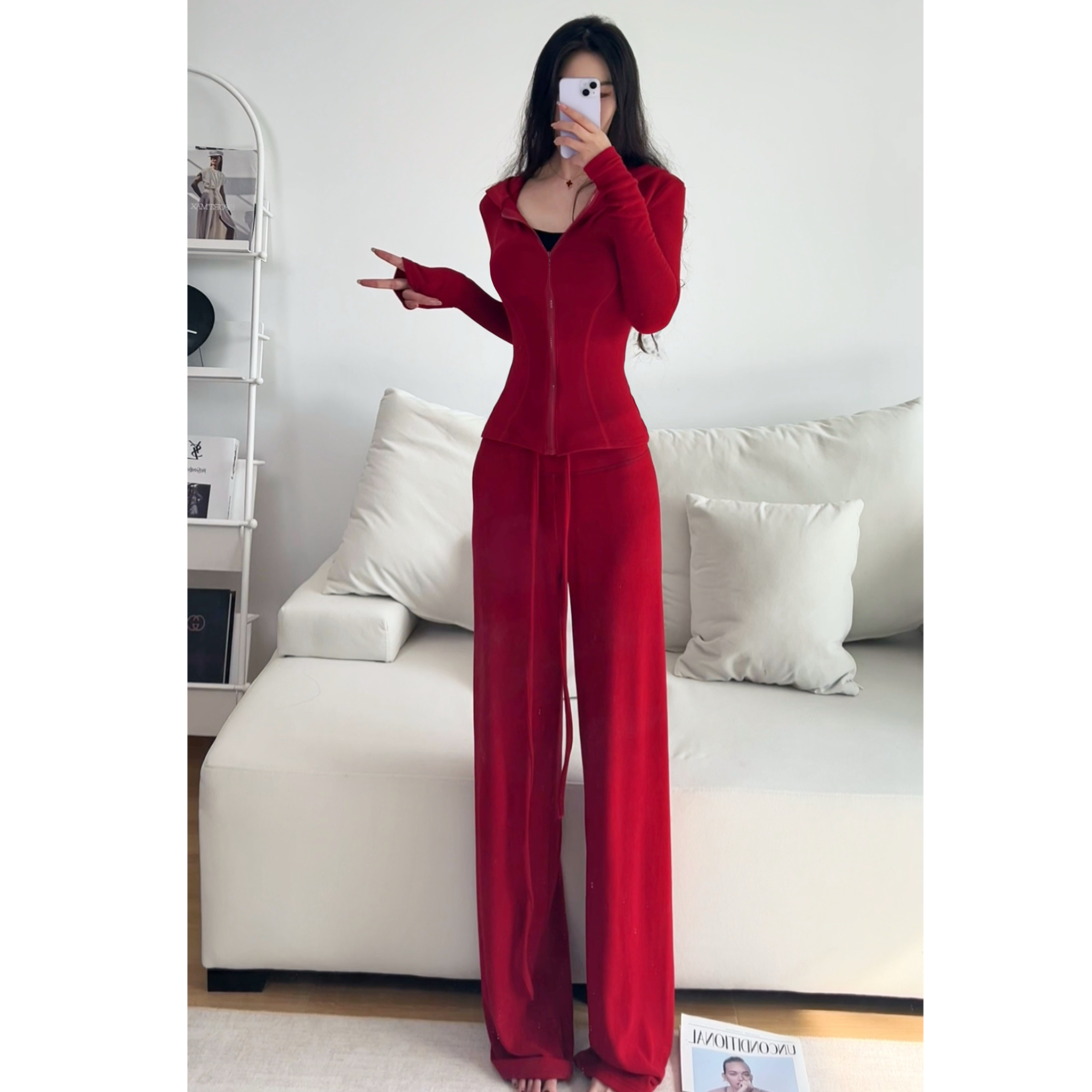【德绒上衣+直筒裤】德绒加厚长袖卫衣外套休闲卫裤两件套女秋套装