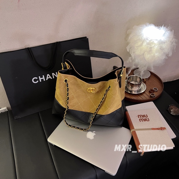 小香风25A麂皮托特包包大容量链条水桶包流浪单肩斜挎包