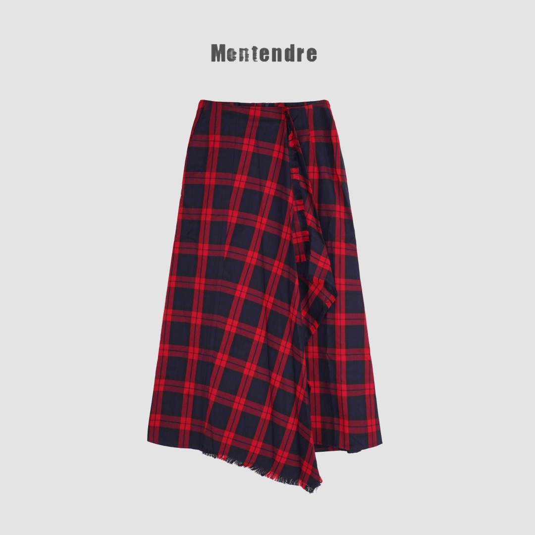 【Montendre】 春季新款 C 不规则设计感格子百搭高腰半身裙