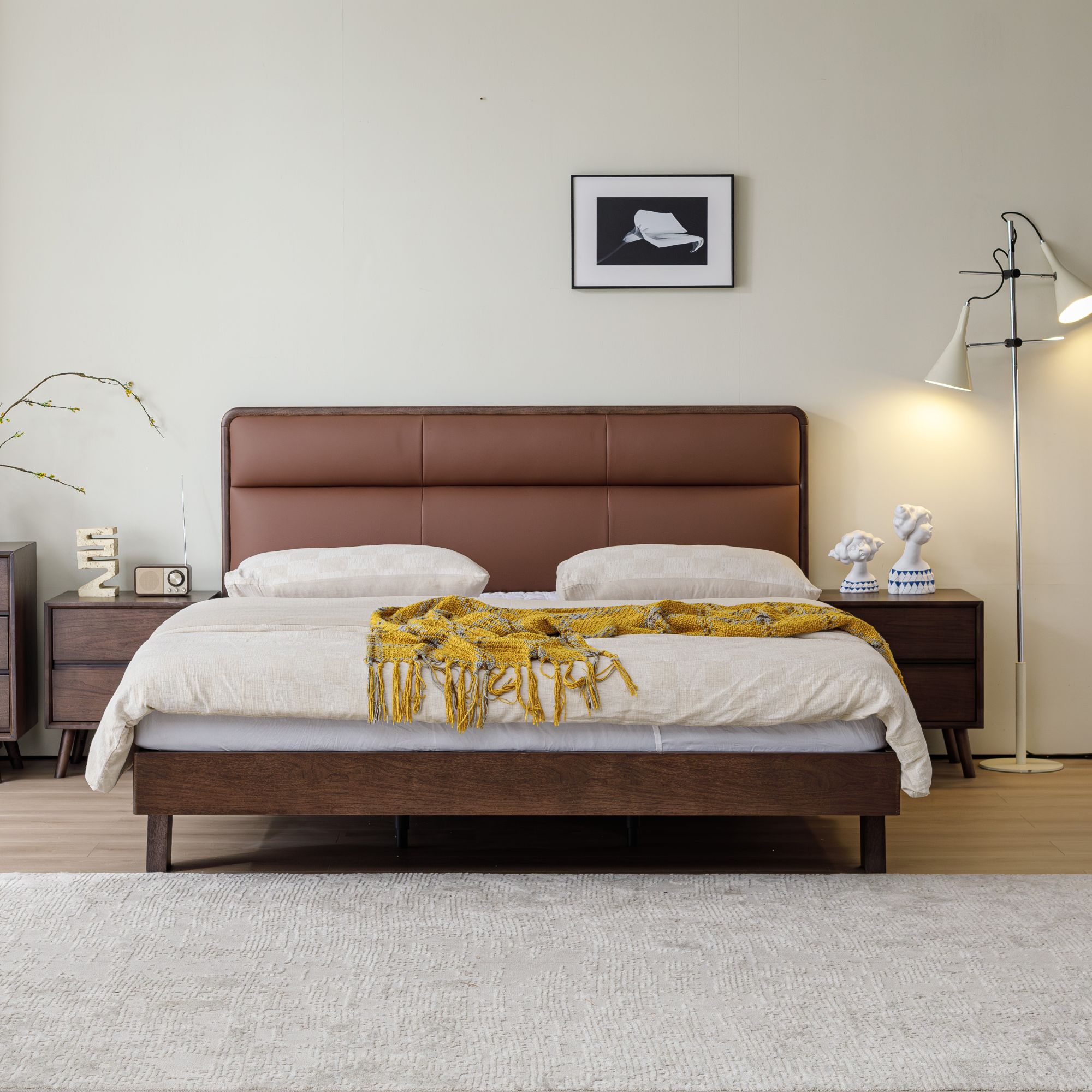 森屿黑胡桃悬浮设计实木软靠床主卧1.5米1.8米床双人床