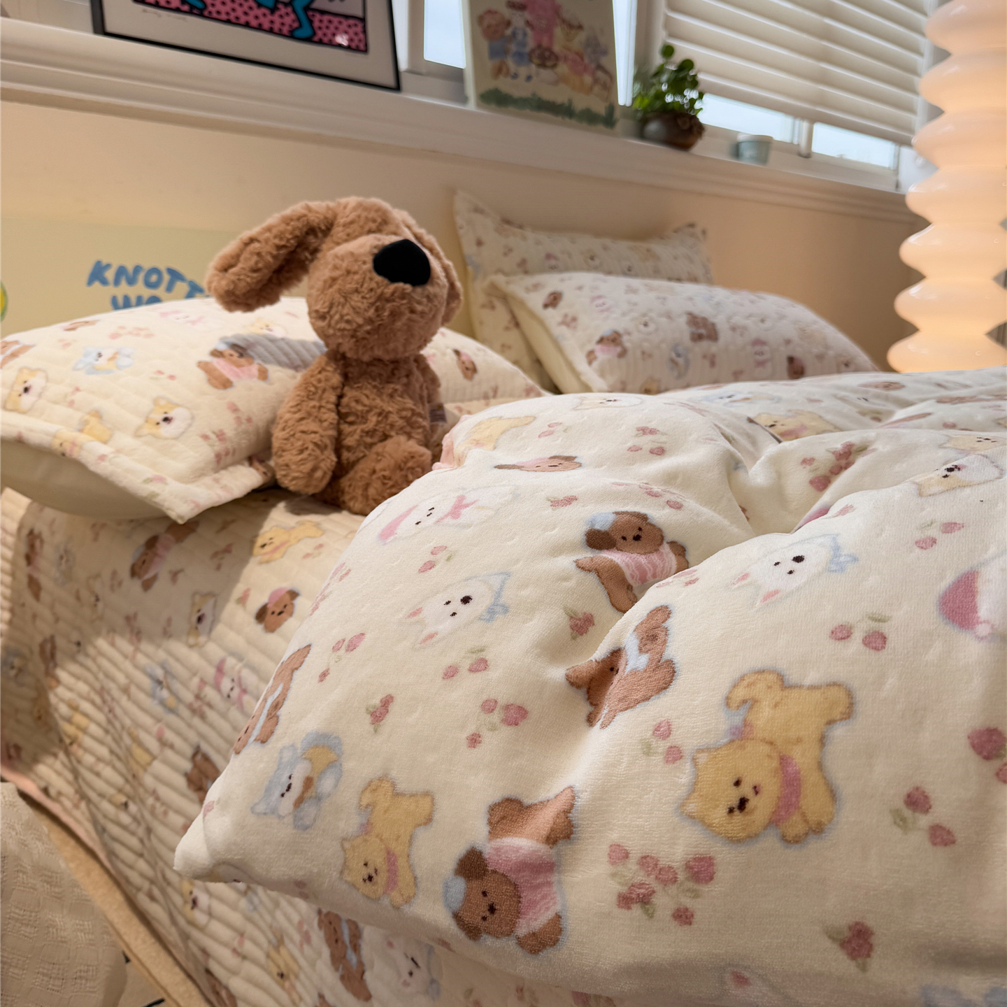 纺臣【狗狗家族】冬季加厚牛奶绒四件套安抚豆豆绒被套床盖三件套