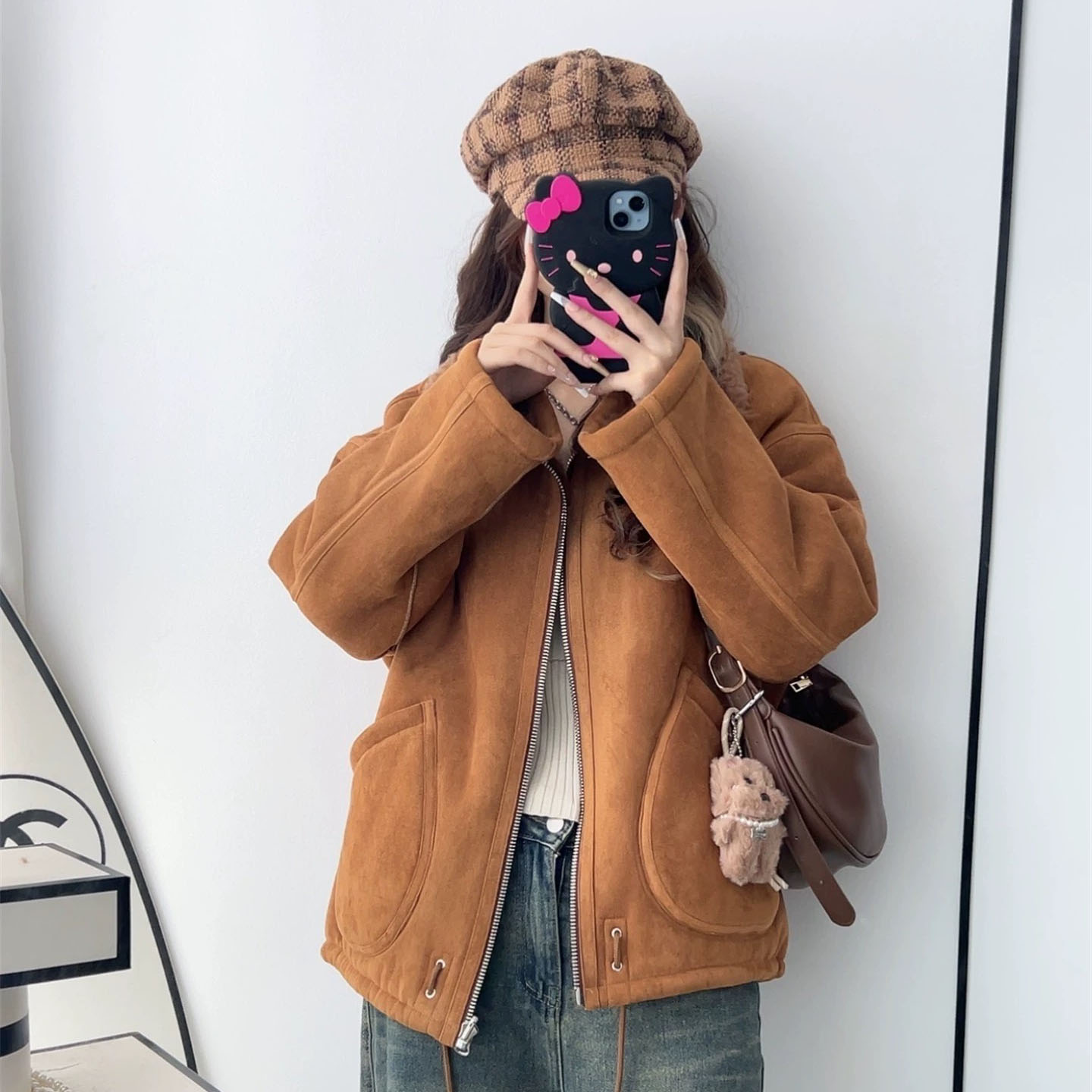 女短外套秋季秋冬休闲翻领拉链双面穿可立领冬季宽松羊毛加厚外套