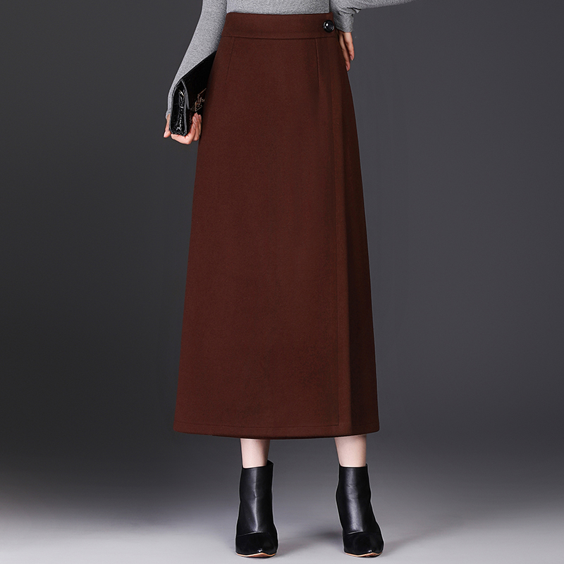 2025冬季高腰包臀显瘦毛呢一片式长裙秋冬黑色毛呢长裙半身裙2967