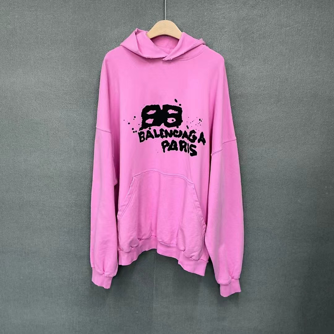 全新未使用 Balenciaga/巴黎世家 双B涂鸦字母渗透帽衫卫衣/3码