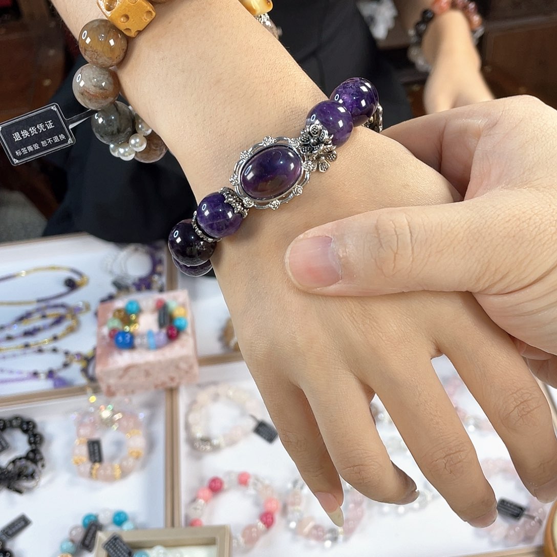 水晶手链银S925镀金镶嵌