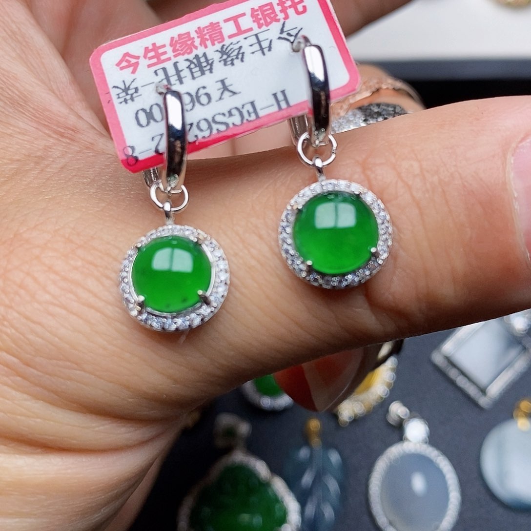 翡翠耳饰银S925镶嵌耳饰