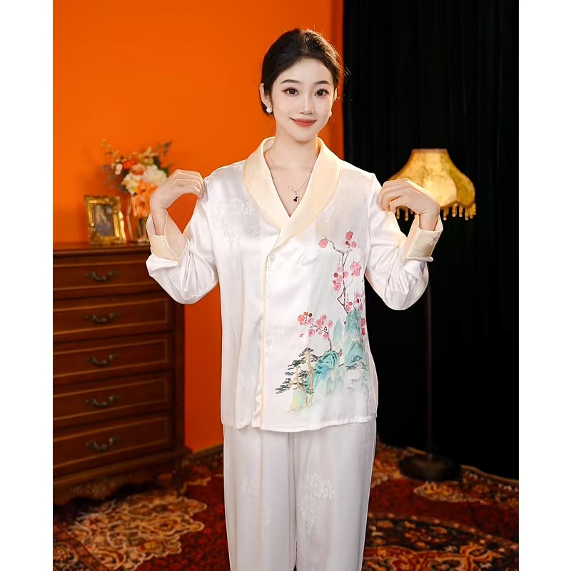 [红梅映雪]2025新款春季睡衣高级感轻奢家居服套装