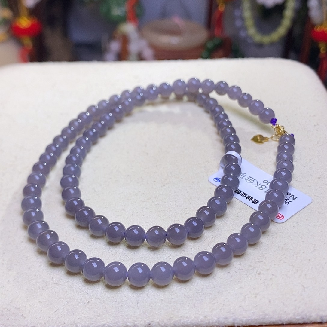 和田玉浓烟紫金镶项链5.5M m未镶嵌绿**悠