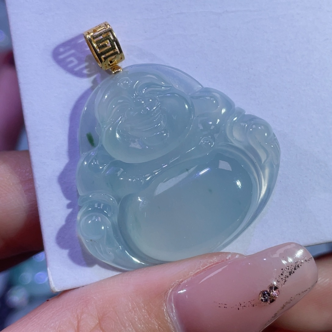 翡翠颈饰18K金镶嵌佛公