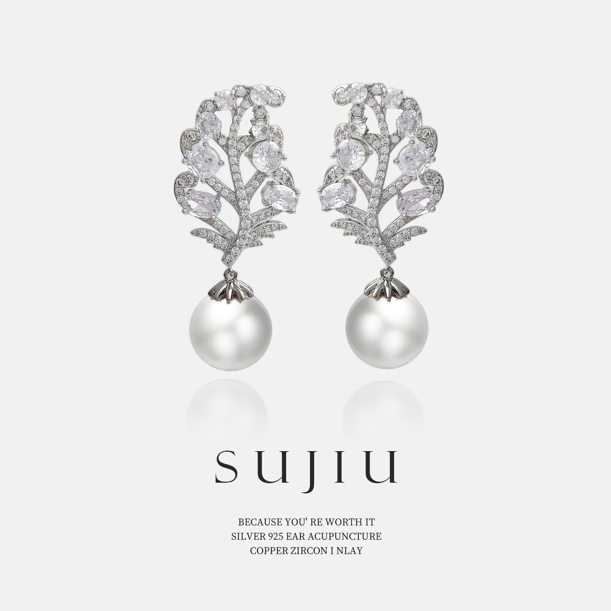 铜合金耳饰 SUJIU 925银针【一叶知秋】法式优雅耳钉耳环耳坠7190