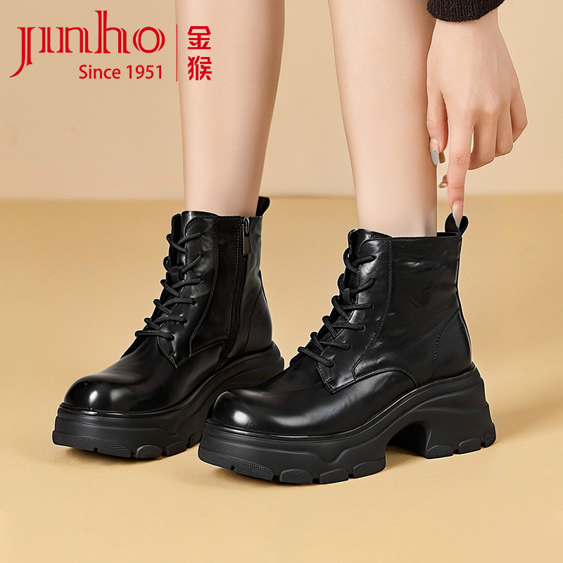 Jinho/金猴秋冬厚底真皮马丁靴保暖舒适轻底女士中筒靴Q49148A
