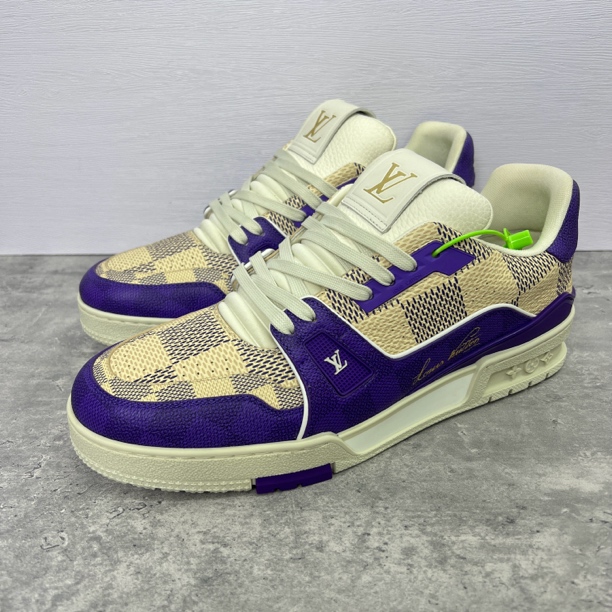 99新 LouisVuitton/路易威登 紫棋盘格经典吹呢trainer/正品/潮鞋