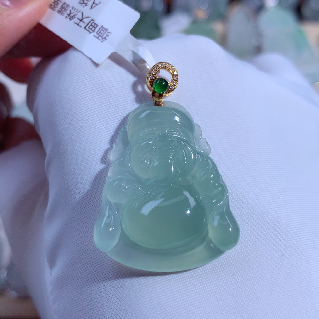 翡翠吊坠(不含链)18K金镶嵌财财