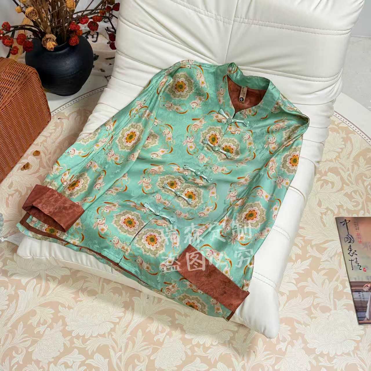 912 国风立领香云老料开衫外套上衣-胸围10-前长58-后长60