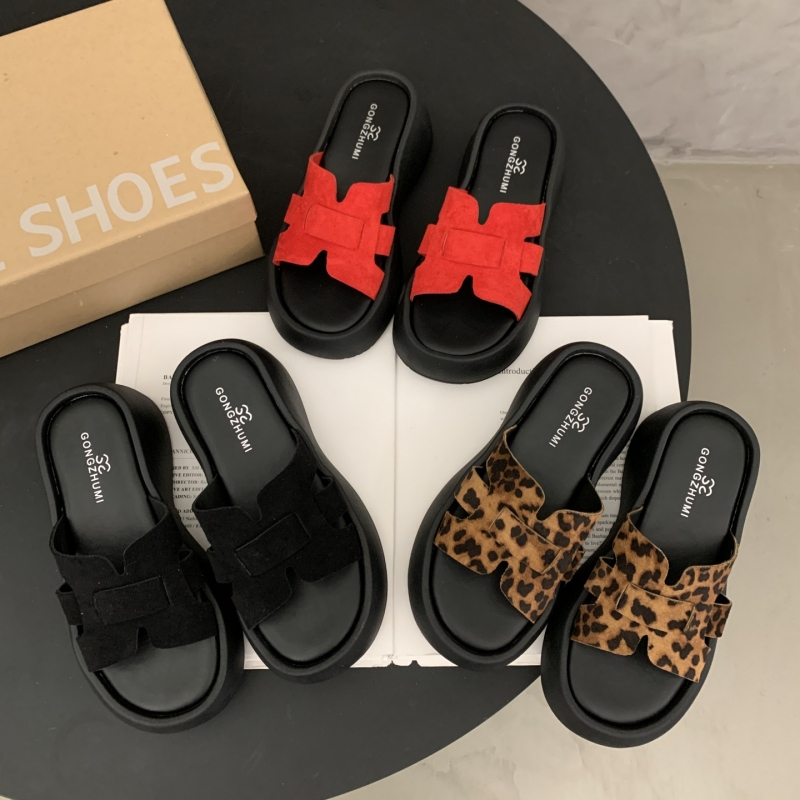 TYMOKE~2025豹纹厚底凉拖鞋女外穿韩版百搭洋气一字凉拖