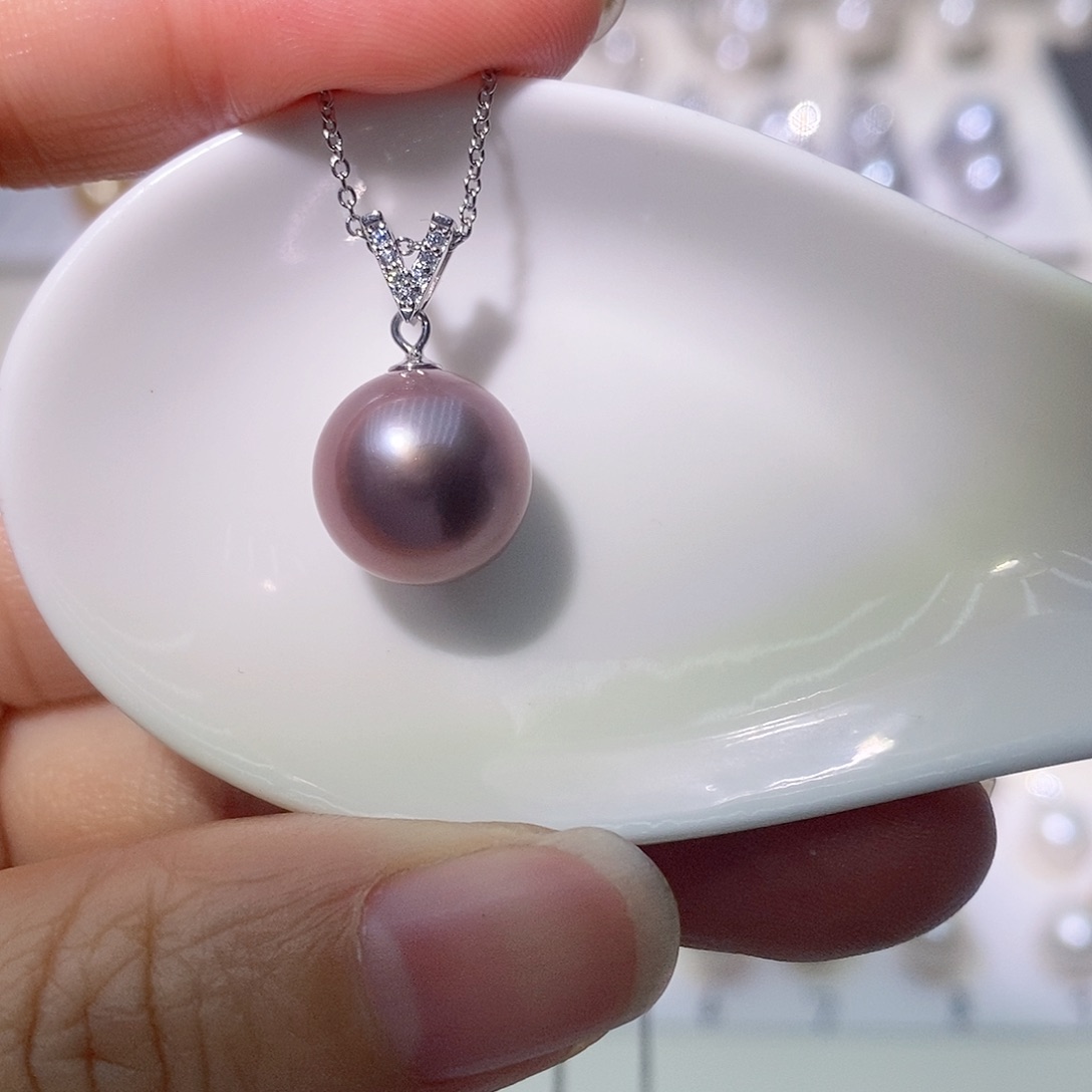 淡水珍珠吊坠(赠链)银S925镶嵌尺寸11/12毫米