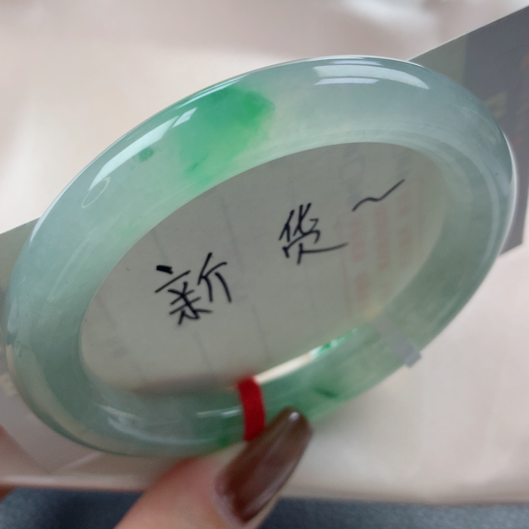 未镶嵌手镯翡翠高冰玻璃底青花瓷飘花圆条54