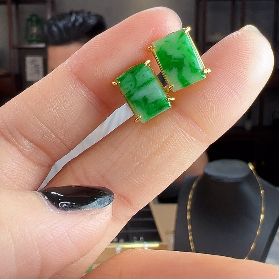 翡翠银S925镶嵌耳饰耳环93