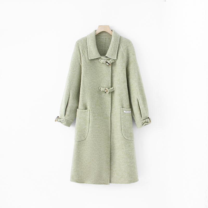 秋冬季时尚百搭休闲长款纯色毛呢外套22117