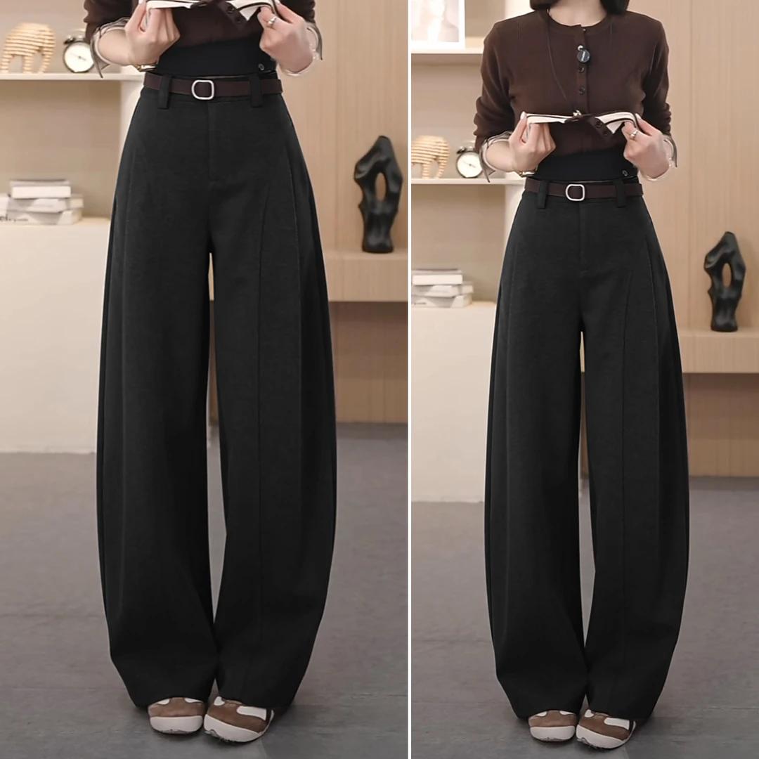 秋冬厚款呢子贝斯裤~糯感休闲裤垂感宽松直筒裤显瘦阔腿裤女