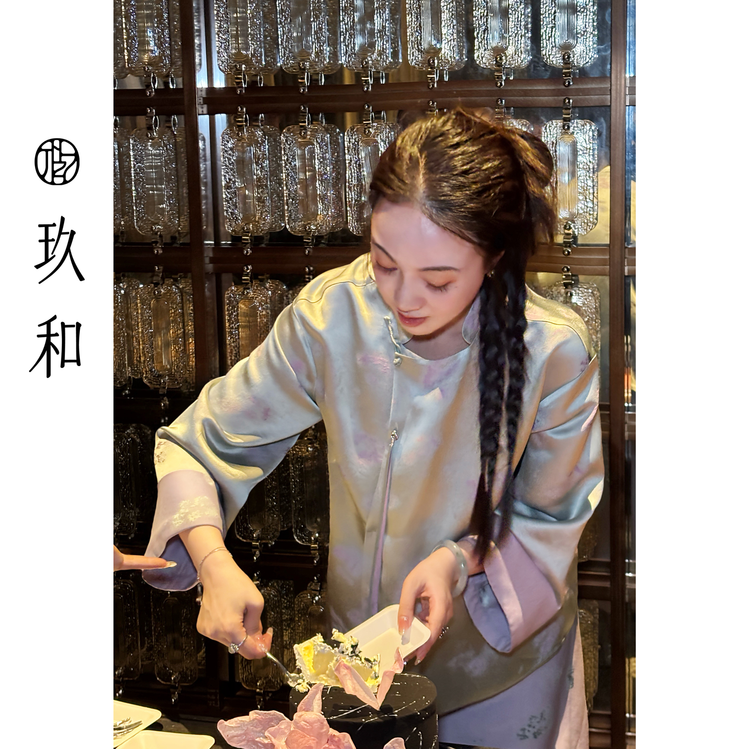 【玖和】轻中式气质复古晕染印花国百搭长袖立领外套JHC25S427