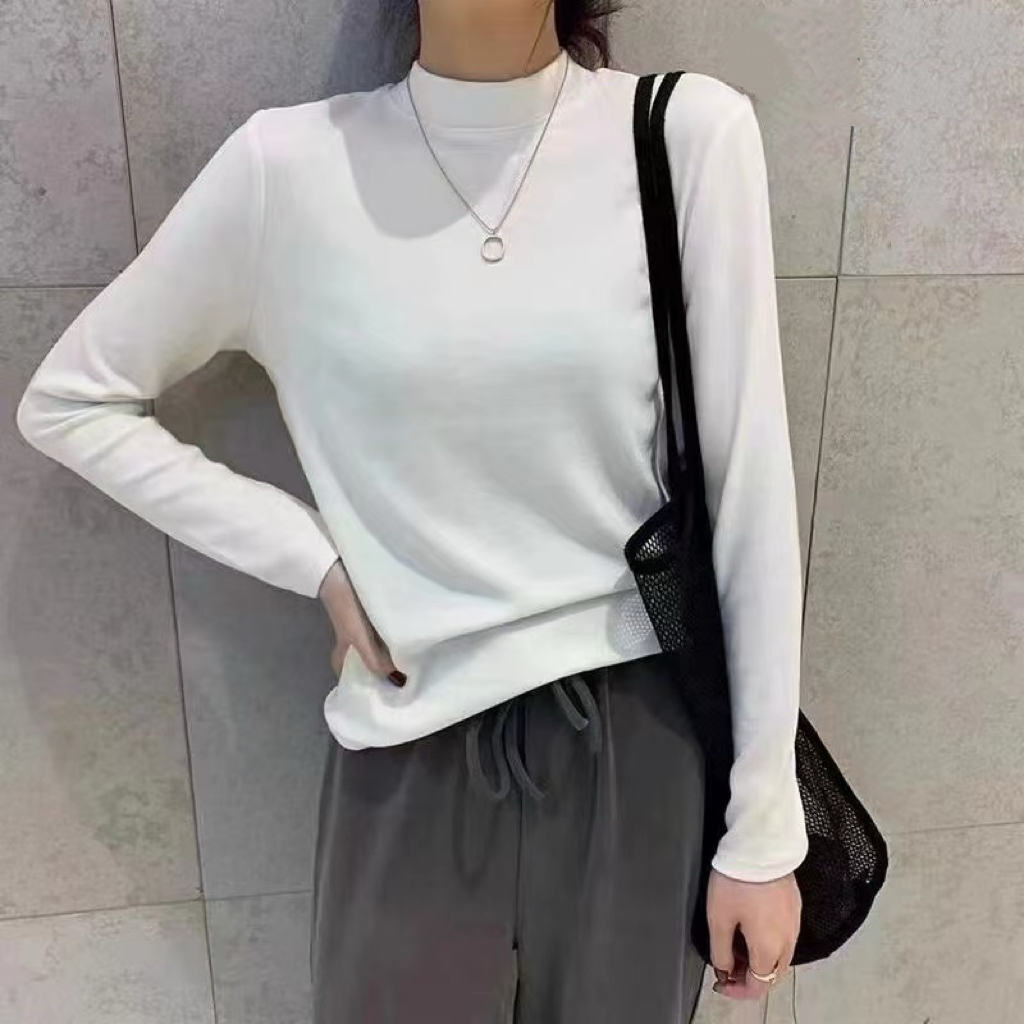 秋冬新款加绒半高领打底衫女百搭简约修身内搭小众长袖t恤上衣ins